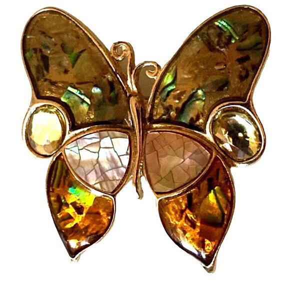 Goldtone Metal shell Butterfly Brooches Enamel Rhinestones Fashion pin 2 for $10 - Picture 4 of 5